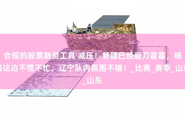 合规的股票融资工具 减压！新疆已经磨刀霍霍，杨鸣这边不慌不忙，辽宁队内氛围不错！_比赛_赛季_山东