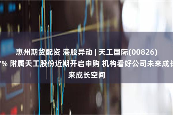 惠州期货配资 港股异动 | 天工国际(00826)涨超7% 附属天工股份近期开启申购 机构看好公司未来成长空间